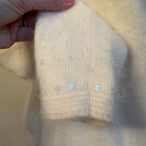 The Limited Vintage Angora Beaded Sequin Cream V-Neck Sweater - Picture 5 of 7